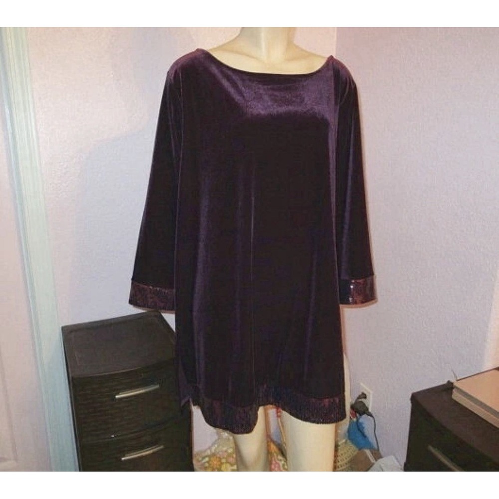 Susan Graver Artisan 3X Velvet Tunic Top Embellished Bell Sleeves Event Holiday - Picture 2 of 8